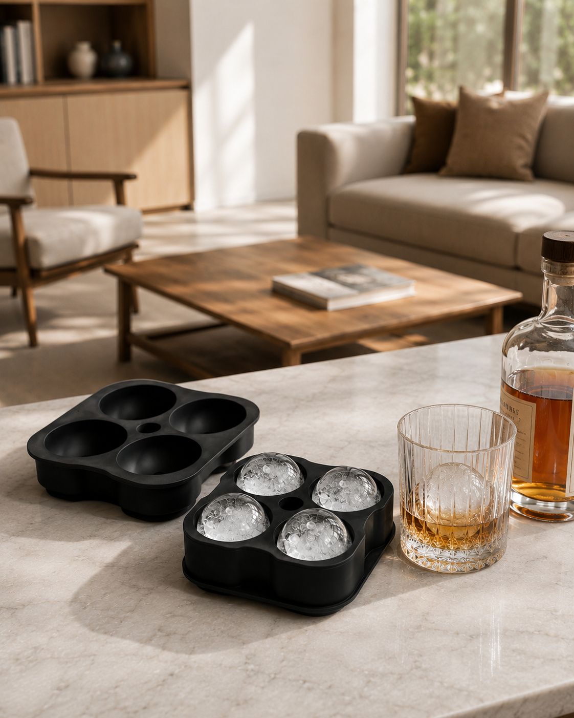 Making Round Ice with a Silicone Ice Mold for Evening Drinks