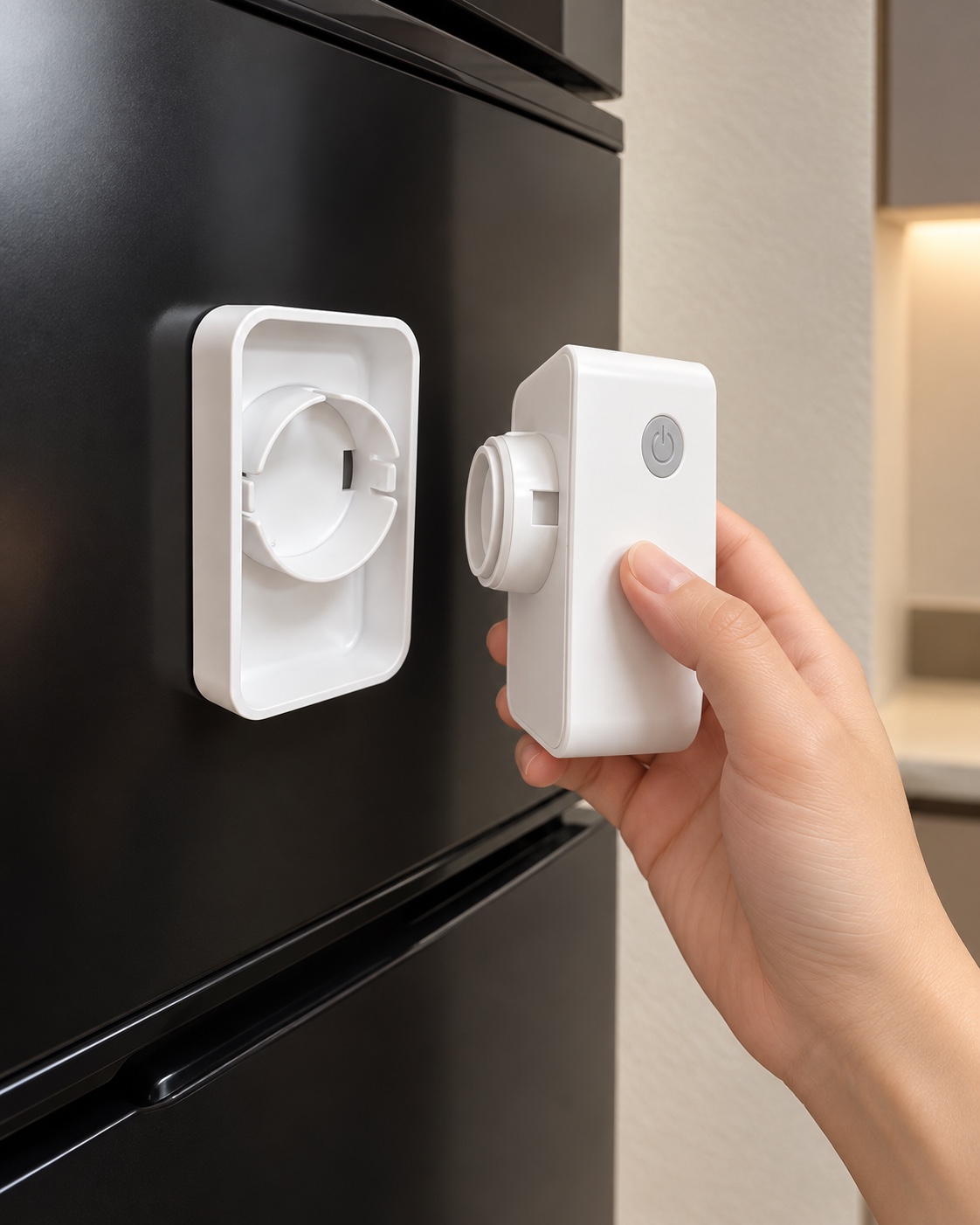 長方形電動真空ポンプを取り外し、磁吸ベースを冷蔵庫に残したシーン